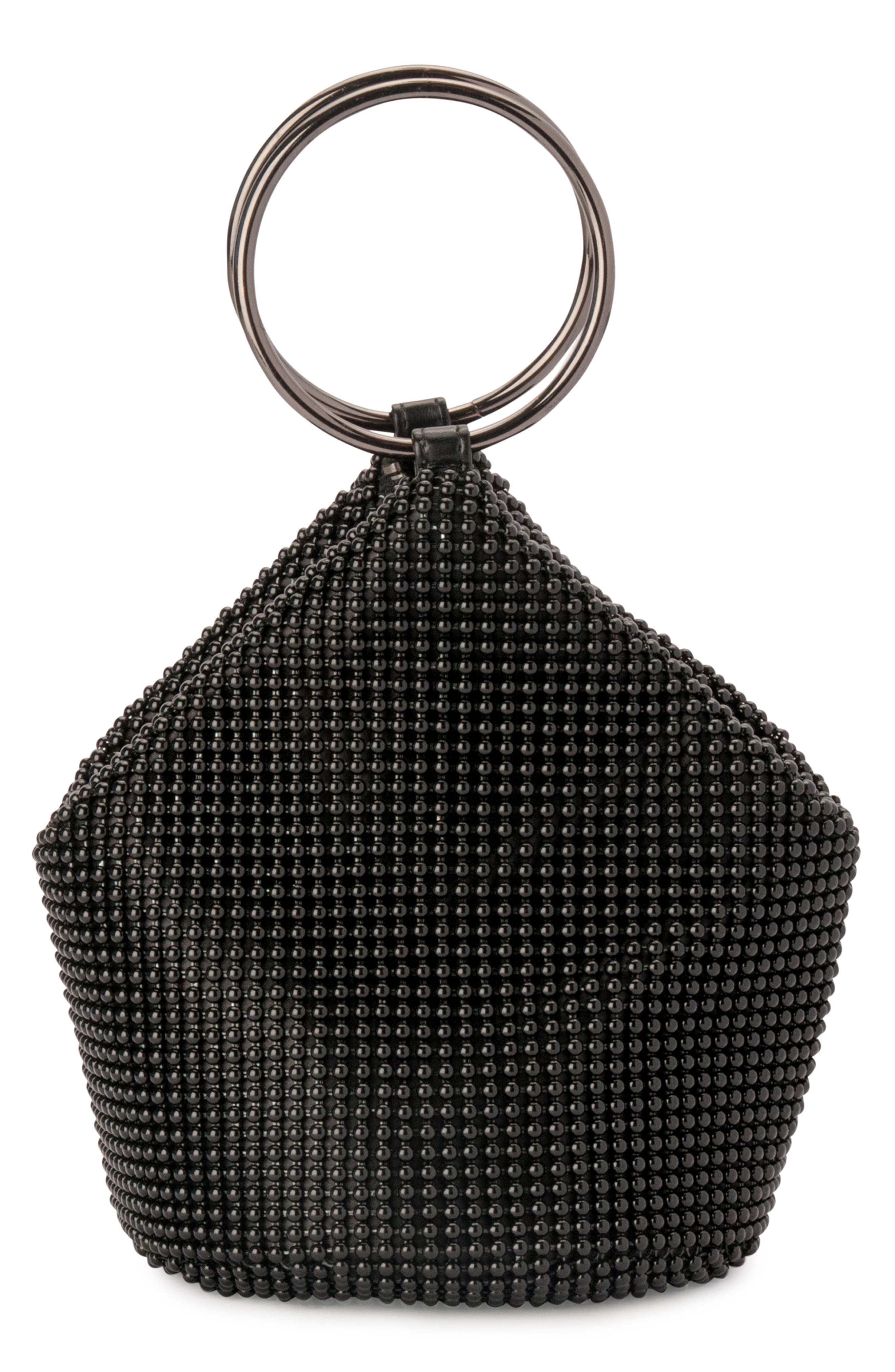 Olga Berg Bianca Mesh Bucket Bag, Main, color, Black