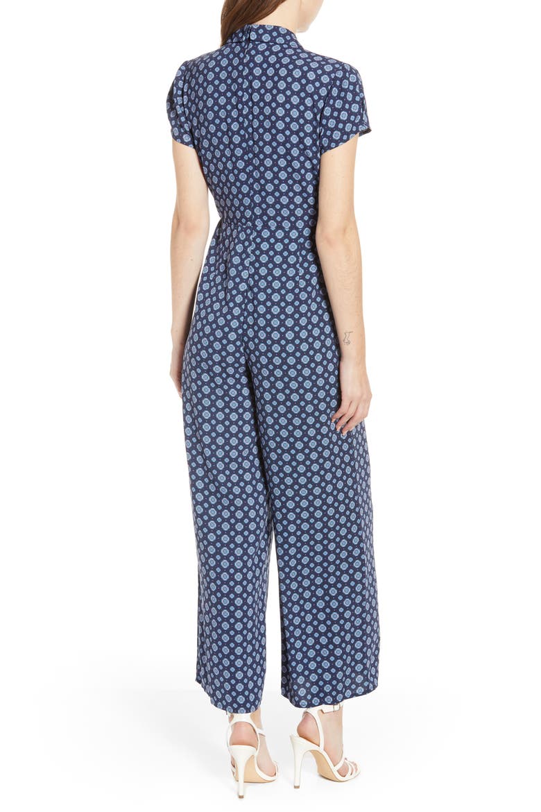 Print Button Front Jumpsuit, Alternate, color, NAVY PEACOAT GEO DOT FOULARD