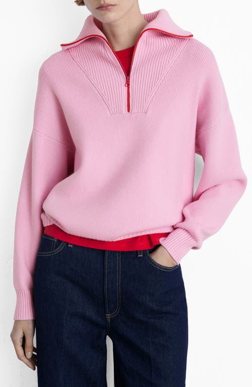Mango Contrast Half Zip Sweater In Pink