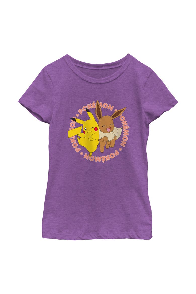 Girl's Pokemon Pals Pikachu and Eevee  Graphic T-Shirt, Main, color, Purple Berry