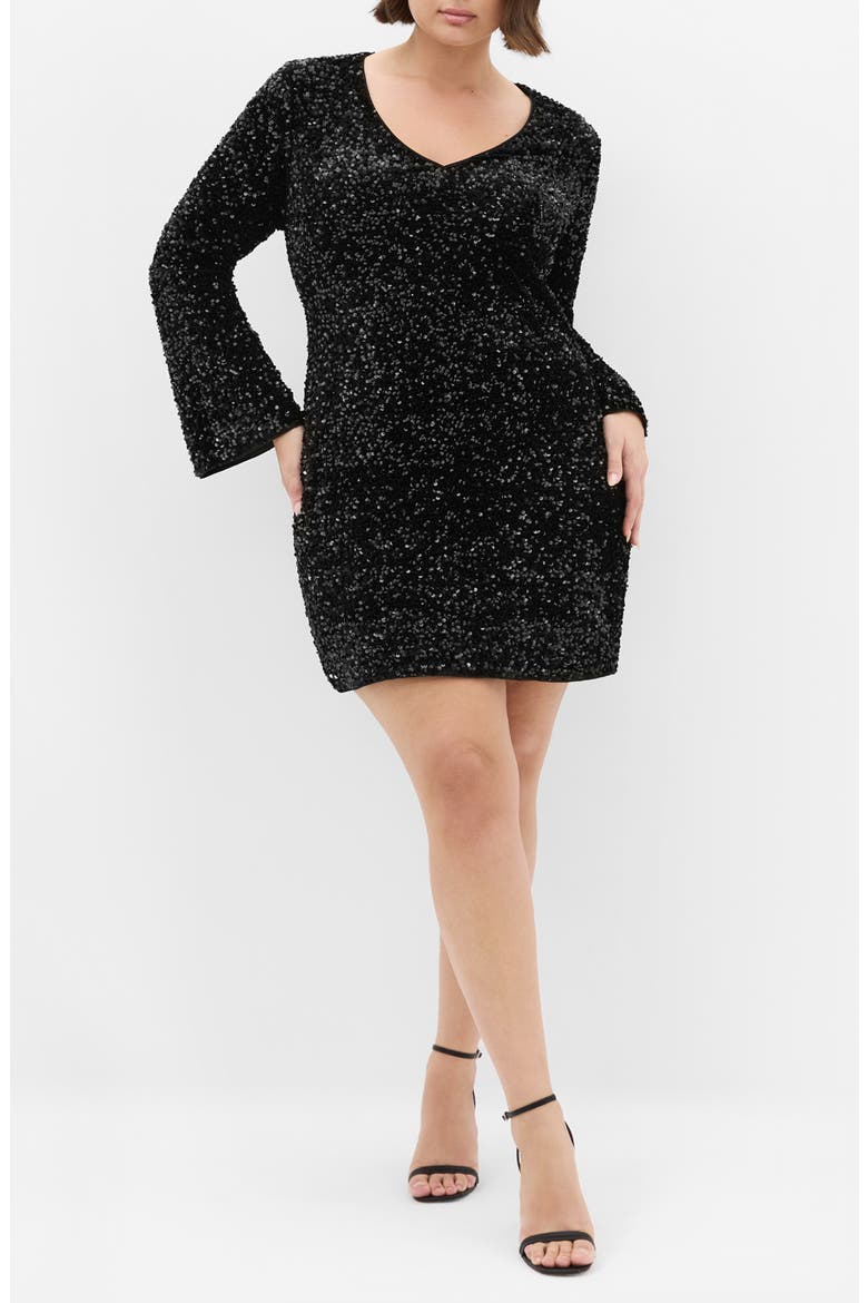 Paislee Sequin Long Sleeve Dress, Main, color, BLACK