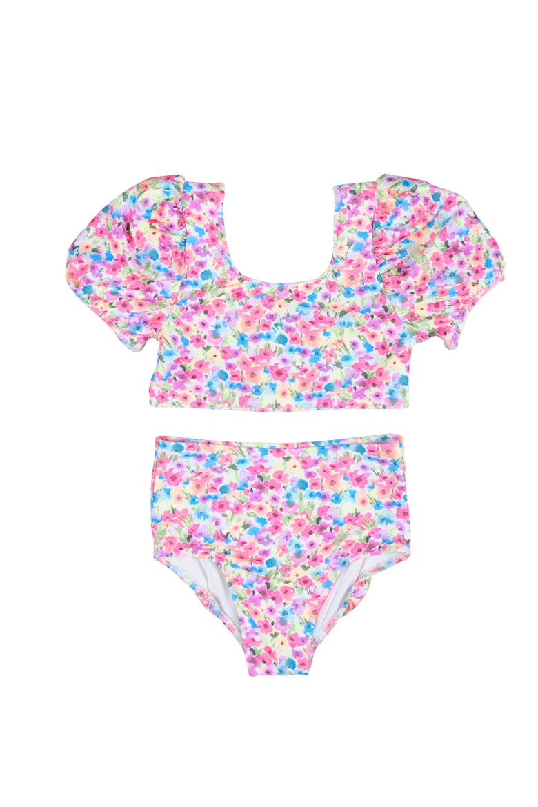 Floral Puff Sleeve Bikini, Main, color, Multicolor