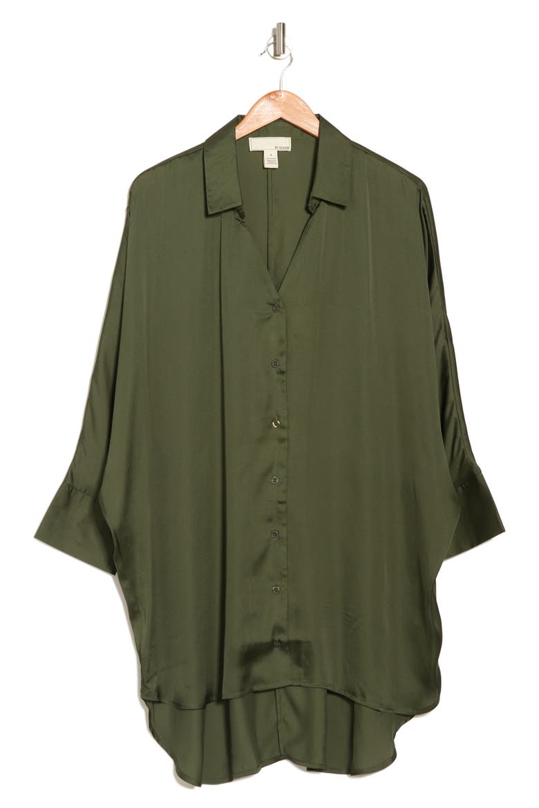 Marissa Collared Poly Silk Tunic, Alternate, color, RIFLE GREEN