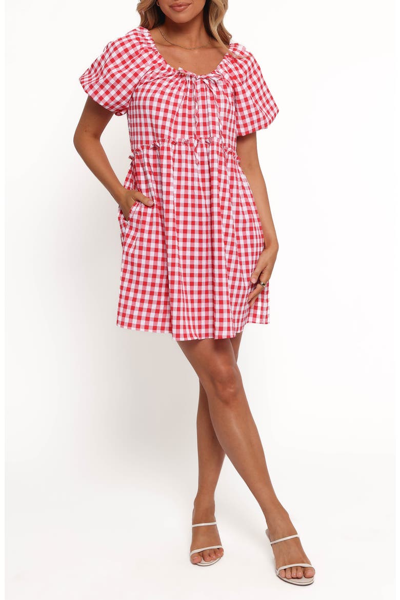 Dorthea Gingham Cotton Blend Minidress, Main, color, RED