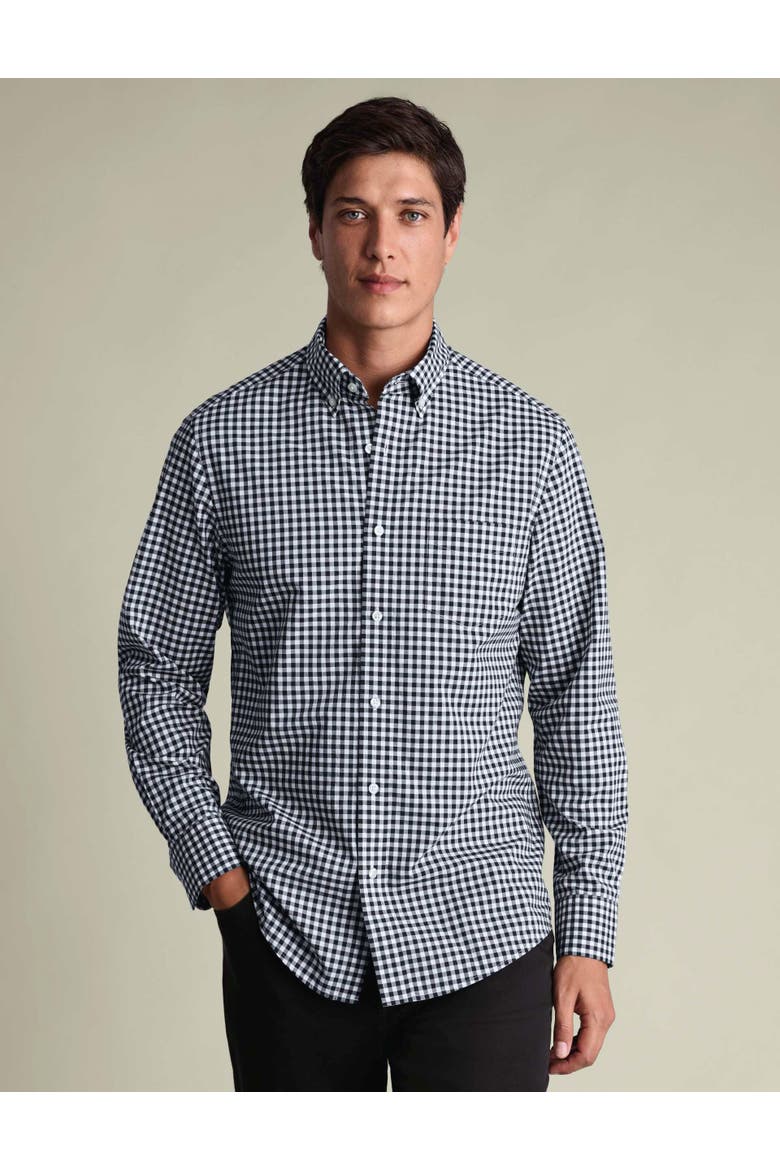 Check Strech Washed Poplin Shirt, Main, color, Dark Navy