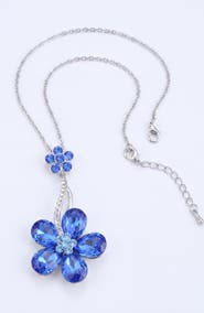 Modenaire Sapphire Crystal Daisy Flower Pendant Necklace