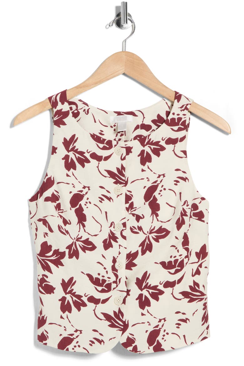 Textured Button Front Vest, Alternate, color, IVORY- BURGUNDY BOWIE ABSTRACT