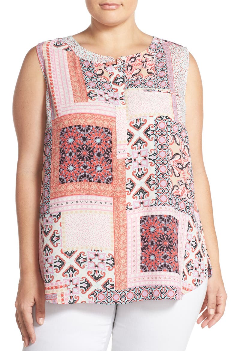 Print Pleat Back Sleeveless Top, Main, color, ARABESQUE PATCHWORK PINK