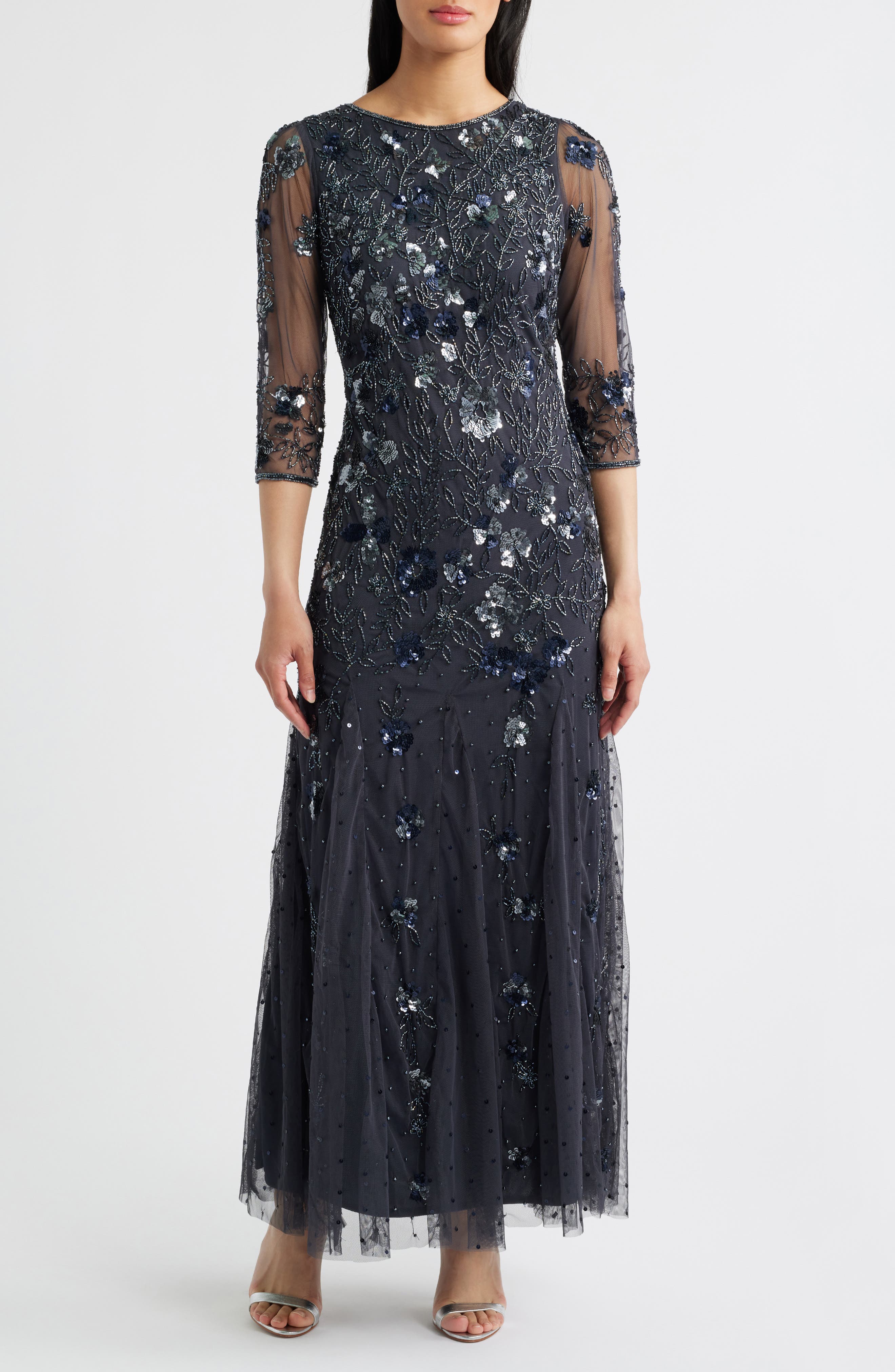 Pisarro Nights Beaded Floral Gown