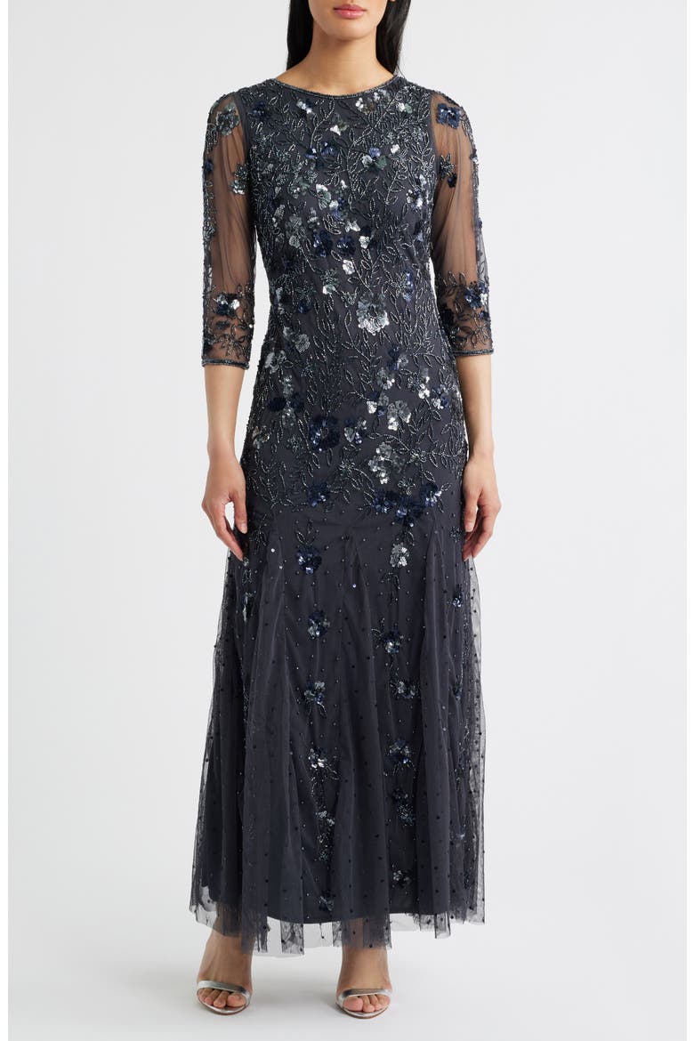 Beaded Floral Gown, Main, color, GRIFFIN