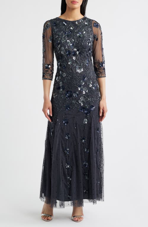 Pisarro Nights Beaded Floral Gown in Griffin 