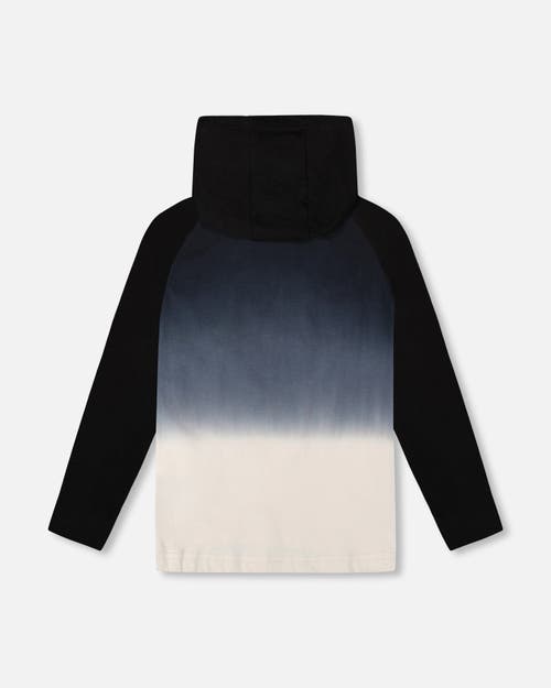 Deux Par Deux Organic Cotton Jersey Hooded Raglan Sleeve Tee In Black