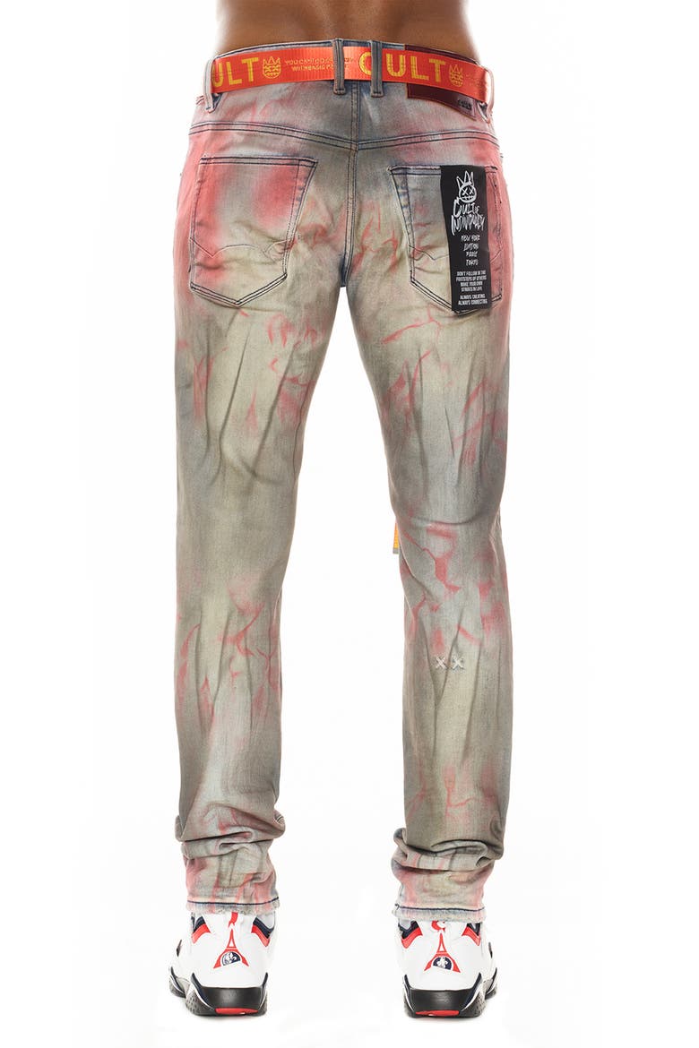 Rocker Belted Slim Straight Leg Jeans, Alternate, color, GARNET