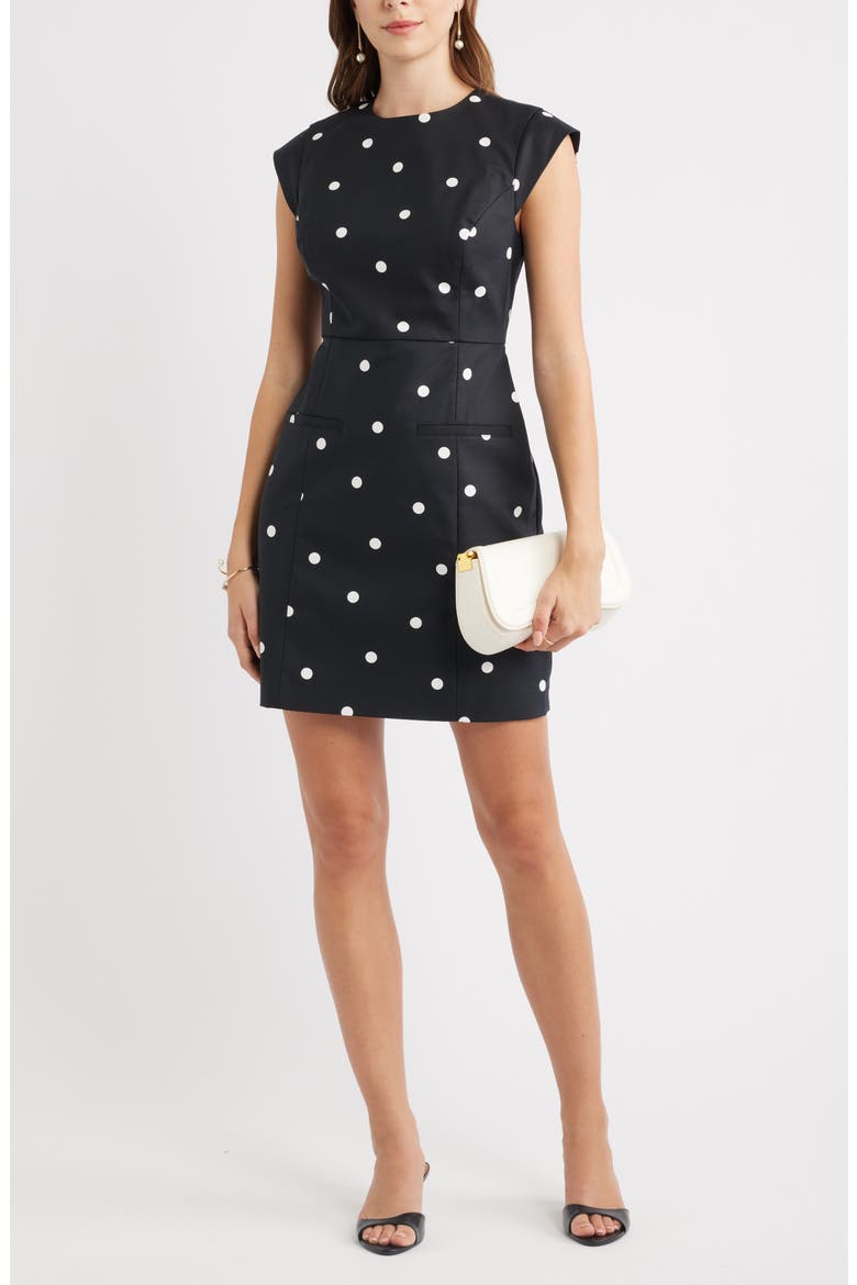 Cap Sleeve Dress, Alternate, color, BLACK IVORY ANN DOT