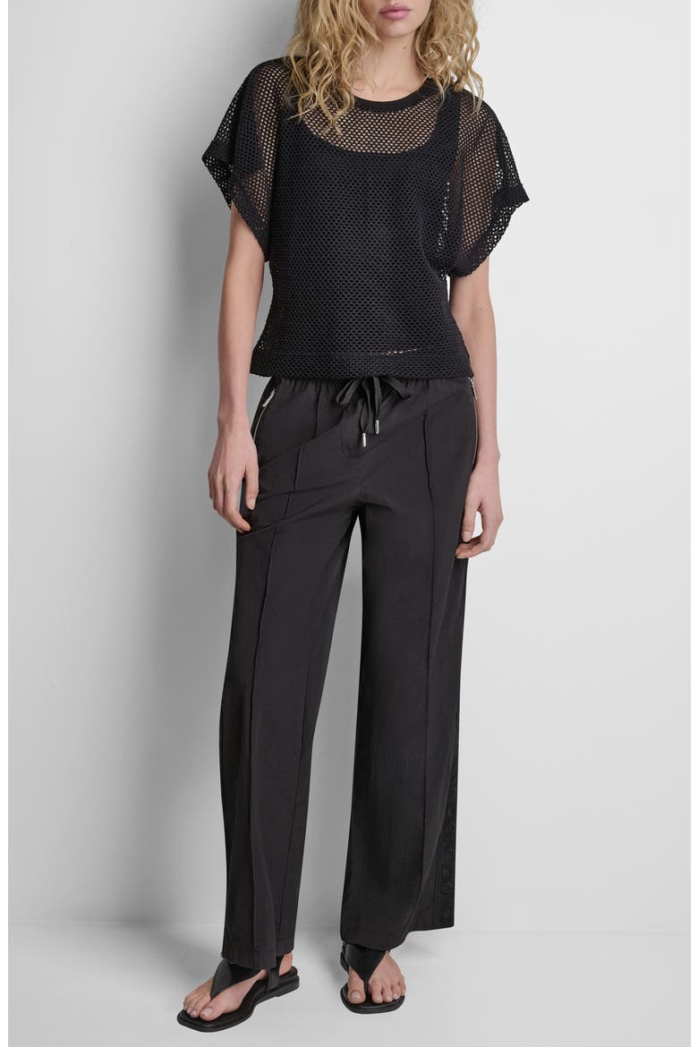 Dolman Sleeve Open Stitch Top, Alternate, color, BLACK
