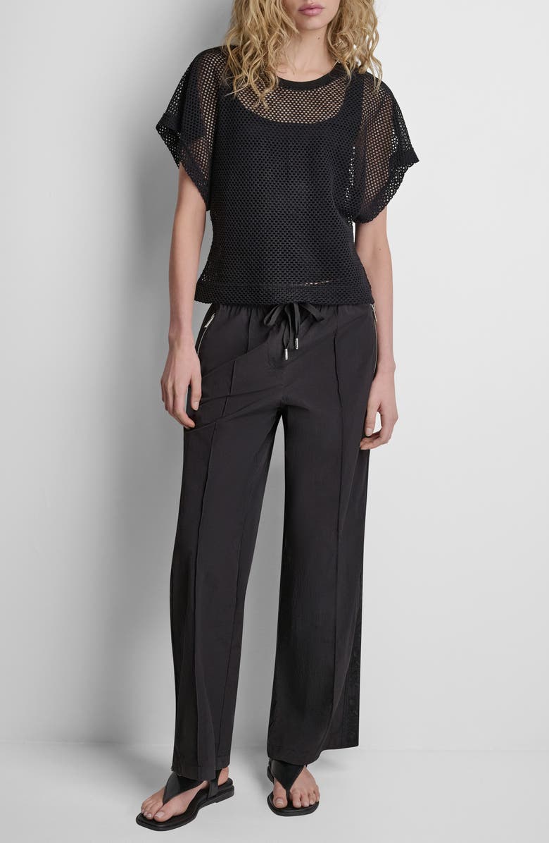 DKNY Dolman Sleeve Open Stitch Top, Alternate, color, Black