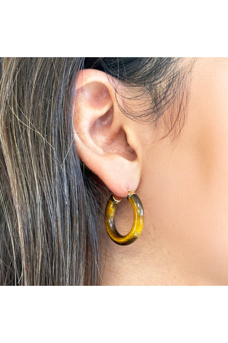 Tigers Eye Hoop Earrings, Alternate, color, Tigers Eye