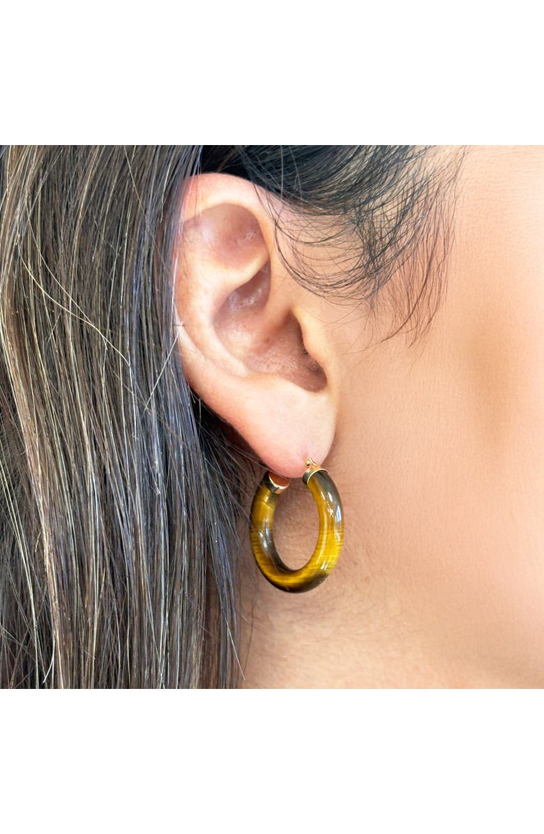 The Lovery Fine Jewelry Tigers Eye Hoop Earrings, Alternate, color, Tigers Eye