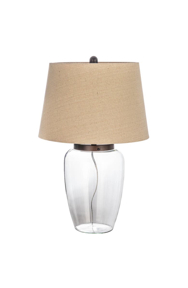 Storied Home Fillable Glass Table Lamp with Linen Shade, Clear and White, Main, color, Clear