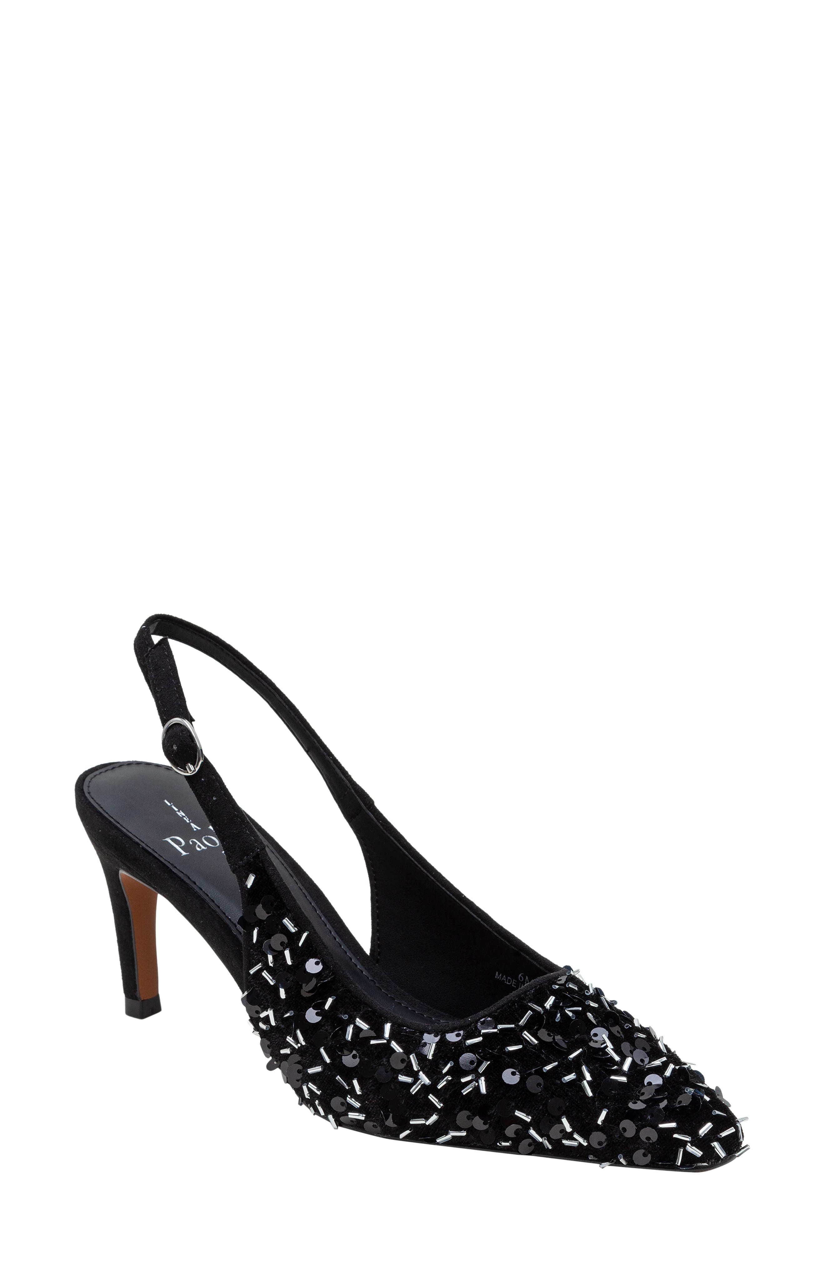 Linea Paolo Cosmo Beaded Pointed Toe Slingback Pump, Main, color, Black