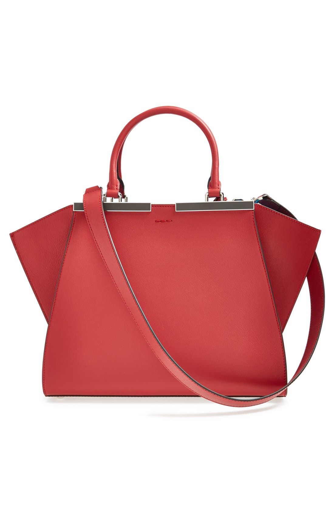 Fendi '3Jours' Leather Shopper, Alternate, color, Brick/ Turquoise
