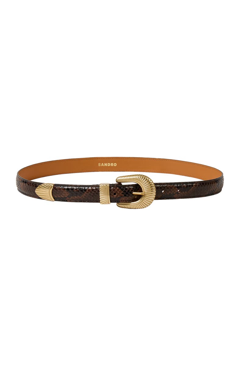 SANDRO Python-effect leather belt, Main, color, Black Brown