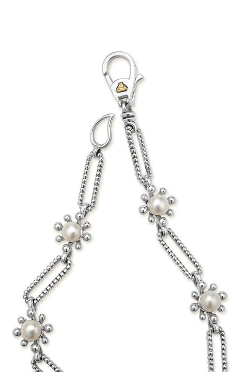 Lagos Sterling Silver Luna Cultured Pearl Fleur Link Bracelet In Silver