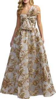 Mac Duggal Floral Strapless Brocade Ballgown With Bow