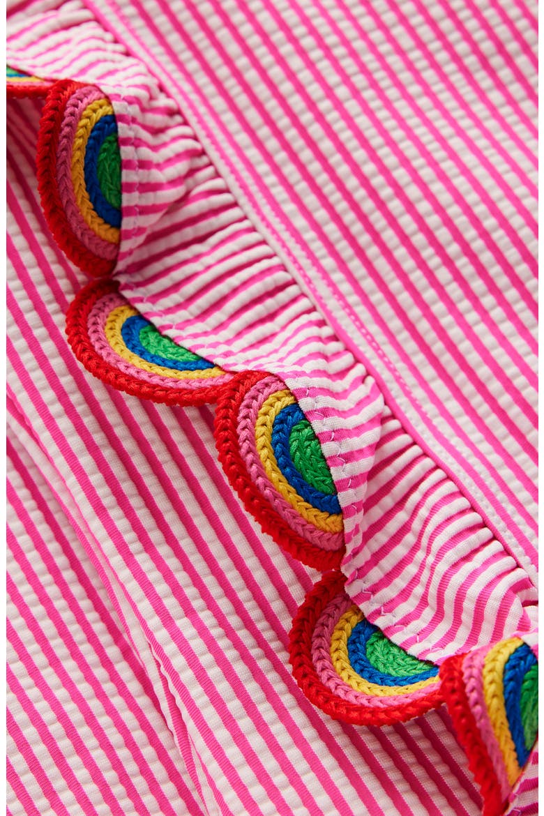 Kids' Frill Long Sleeve One-Piece Rashguard Swimsuit, Alternate, color, PINK GLO STRIPE RAINBOW
