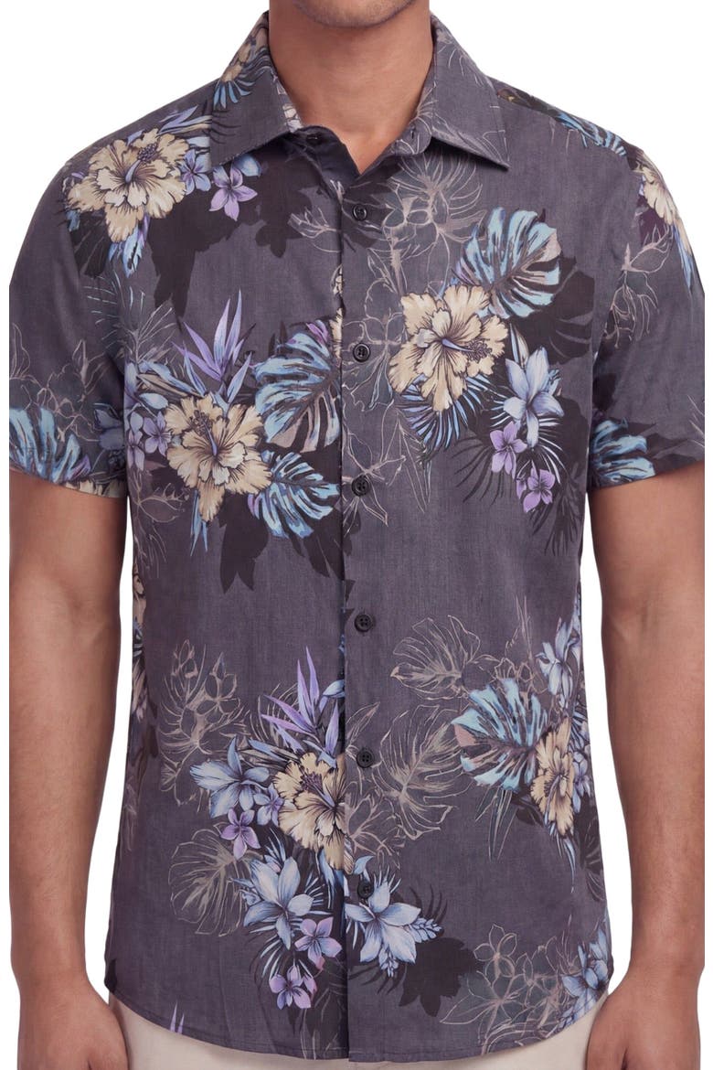 Exotic Floral Mens Linen Printed Shirt, Alternate, color, Exotic Floral Black