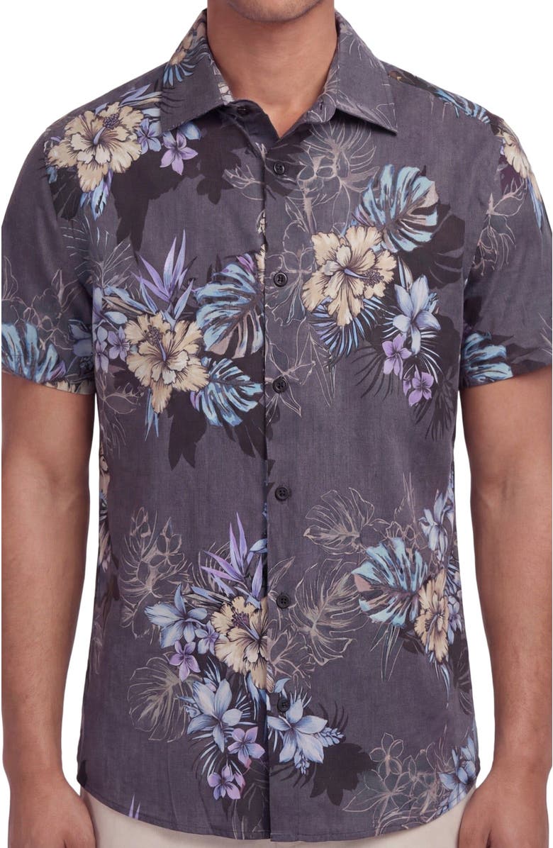 Lords of Harlech Exotic Floral Mens Linen Printed Shirt, Alternate, color, Exotic Floral Black