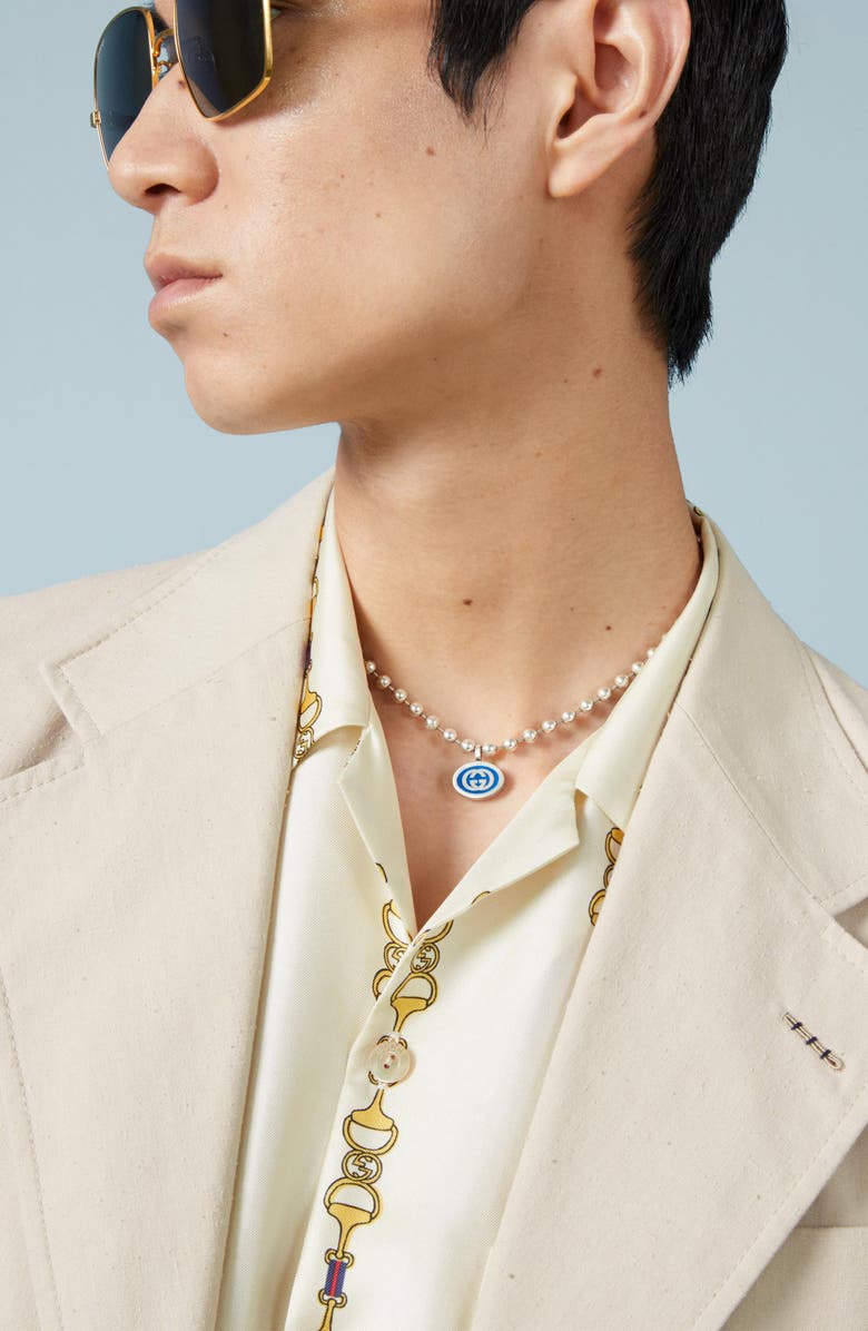 Gucci Interlocking-G Pendant Boule Necklace, Alternate, color, Sterling Silver