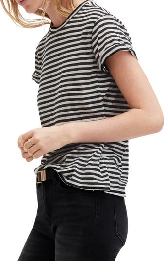 (取寄) オールセインツ レディース アンナ ストライプ ティー AllSaints women Anna Stripe Tee Black Shimmer Buy AllSaints Black Anna Stripe T-Shirt from Next USA