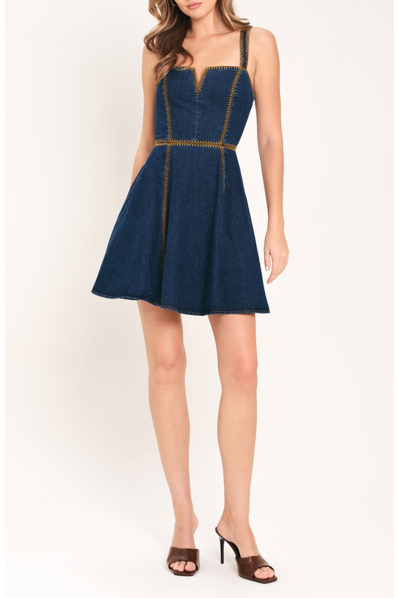 Denim Fit & Flare Dress, Main, color, INDIGO DENIM