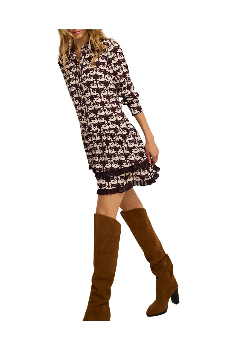 Swan Print Mini Dress, Alternate, color, Burgundy