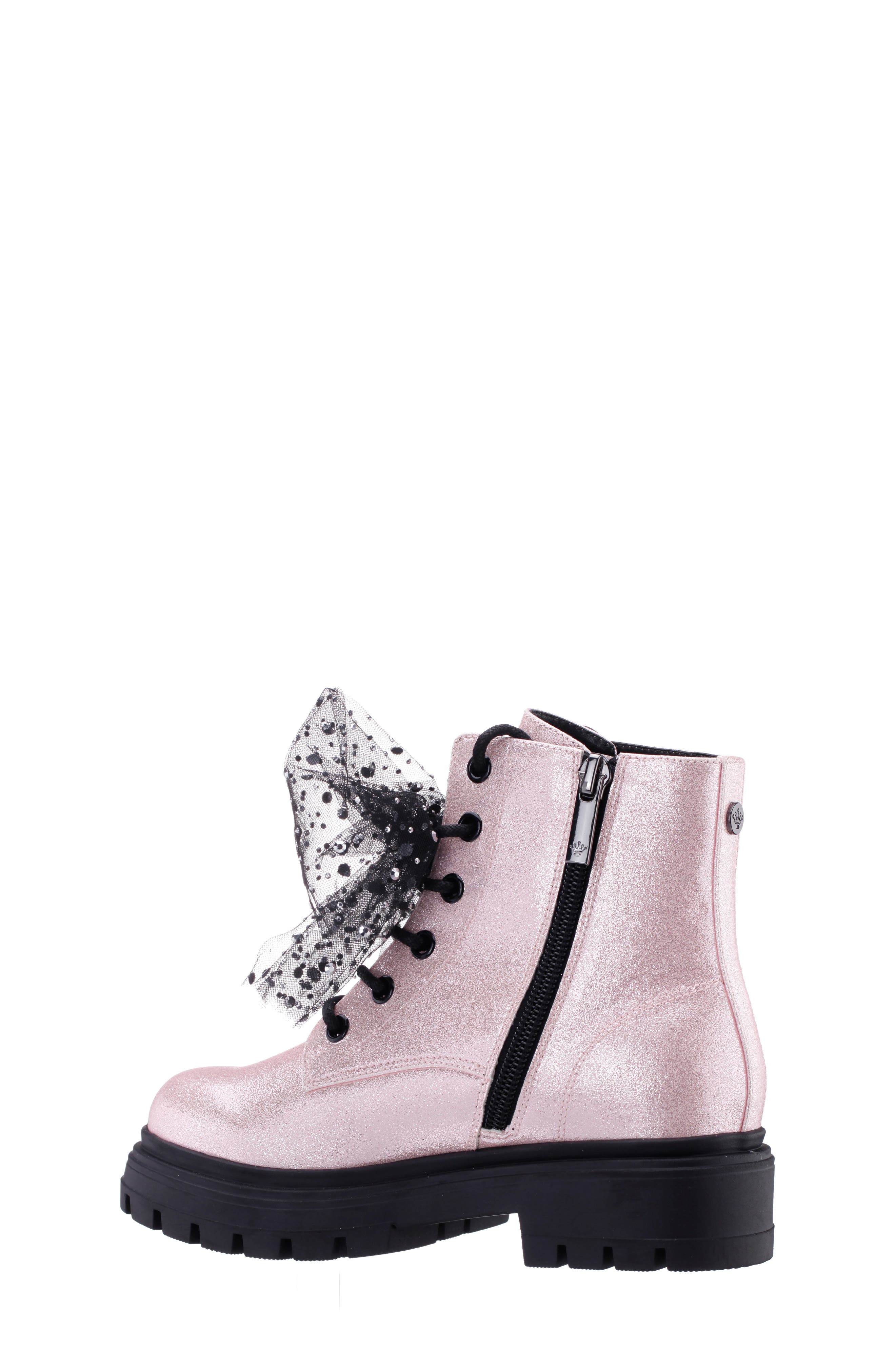 Nina Kids' Tink Crystal Mesh Bow Glitter Combat Boot, Alternate, color, Light Pink Glitter