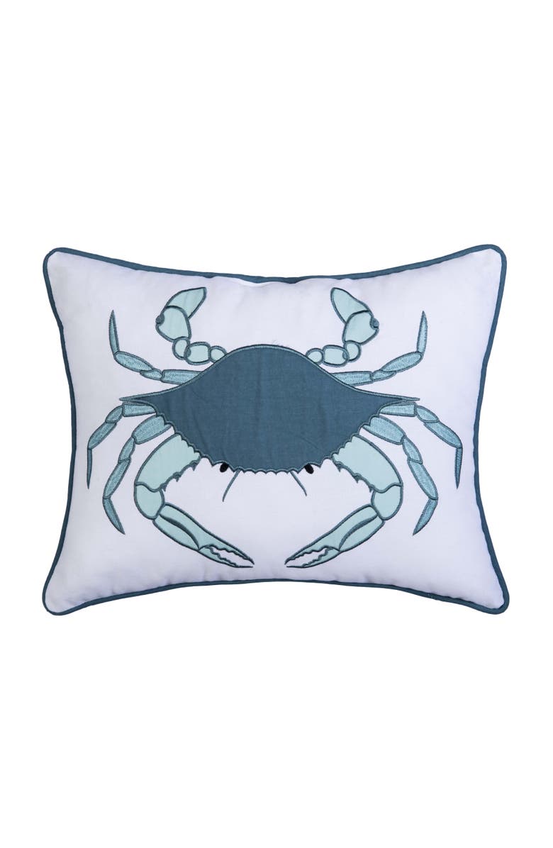 C&F Home Sea Glass Crab Embroidered Piped Throw Pillow, 14" x 18", Main, color, Blue