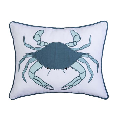Sea Glass Crab Embroidered Piped Throw Pillow, 14" x 18"