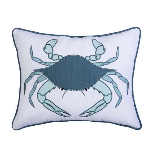 C & F Home C&f Home Sea Glass Crab Embroidered Piped Throw Pillow, 14" X 18" In Blue