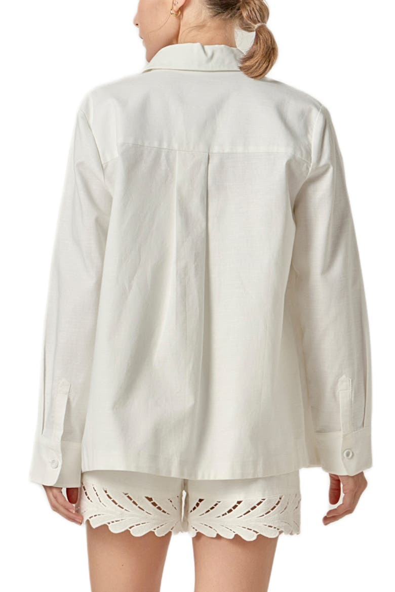 Eyelet Embroidered Oversize Linen & Cotton Button-Up Shirt, Alternate, color, OFF WHITE