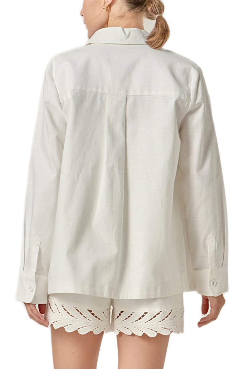 English Factory Eyelet Embroidered Oversize Linen & Cotton Button-Up Shirt, Alternate, color, Off White