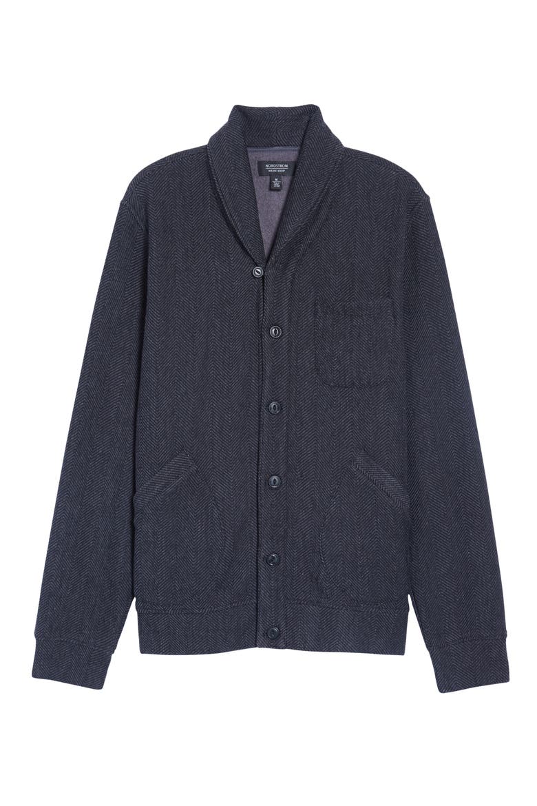 Fleece Lined Shawl Collar Cardigan, Alternate, color, GREY PHANTOM HERRINGBONE
