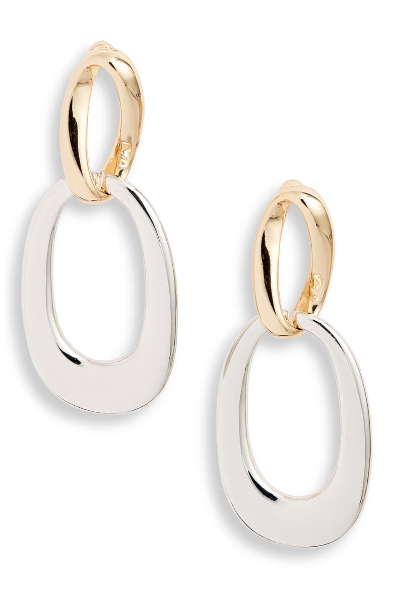 Link Drop Earrings, Main, color, RHODIUM- GOLD