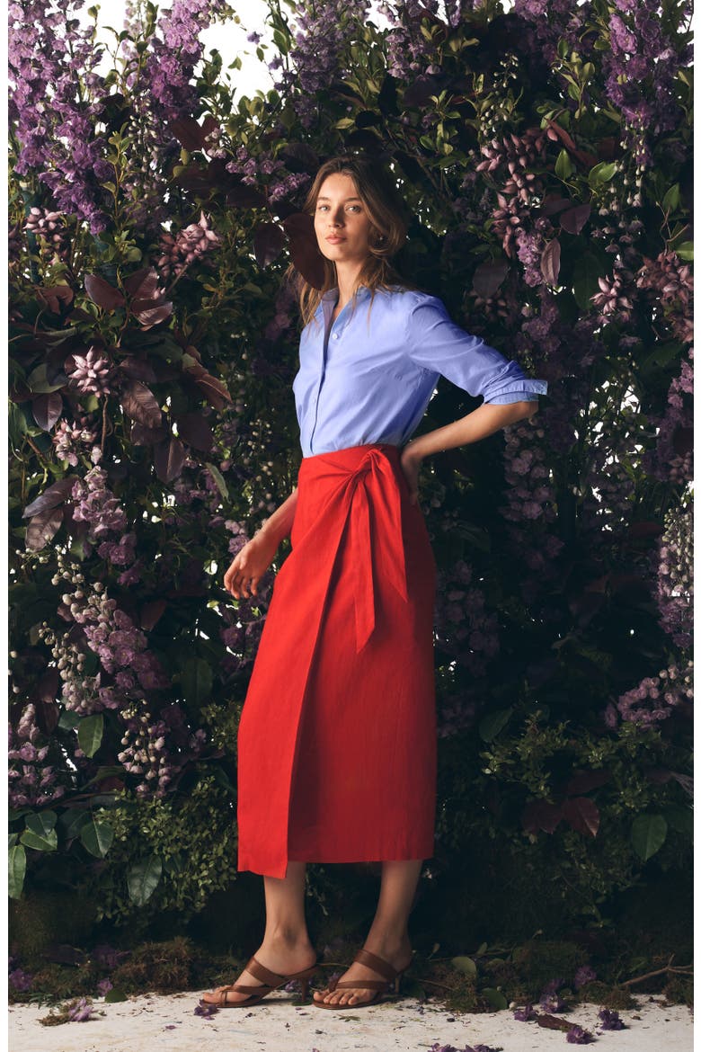 Dimitra Tie-Waist Column Skirt, Alternate, color, RED CORAL