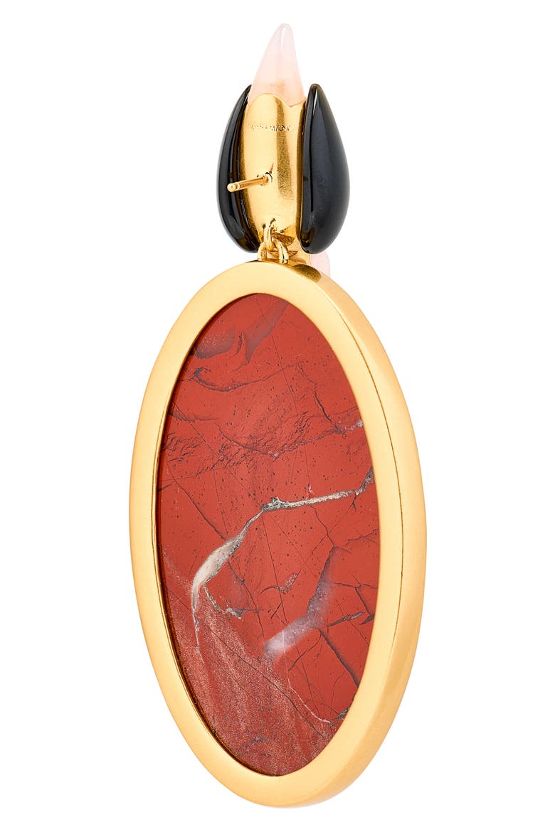 Large Plume Drop Earrings, Alternate, color, GOLD/ DARK RED