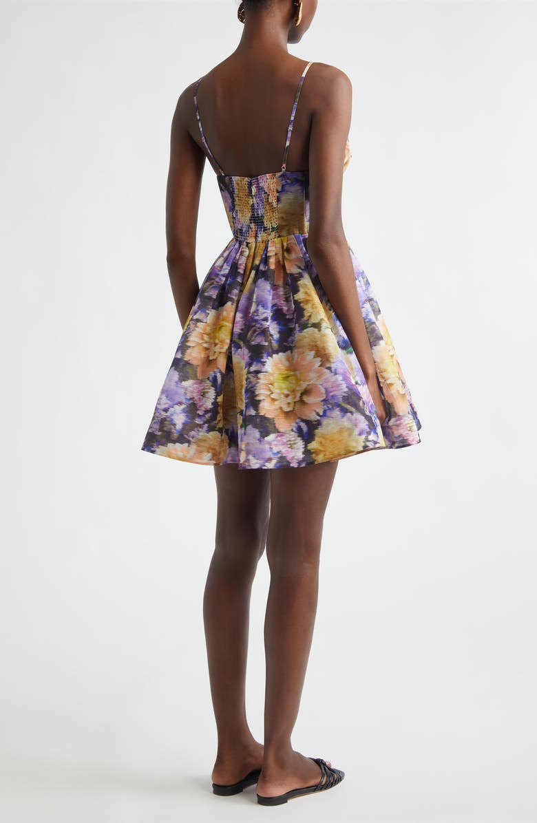 Zimmermann Luna Floral Plunge Neck Linen & Silk Minidress, Alternate, color, Navy Dahlia