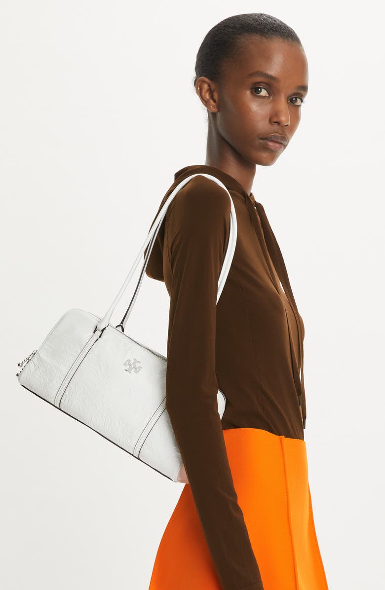 Tory Burch T Monogram Small Metallic Marshmallow Satchel, Alternate, color, White