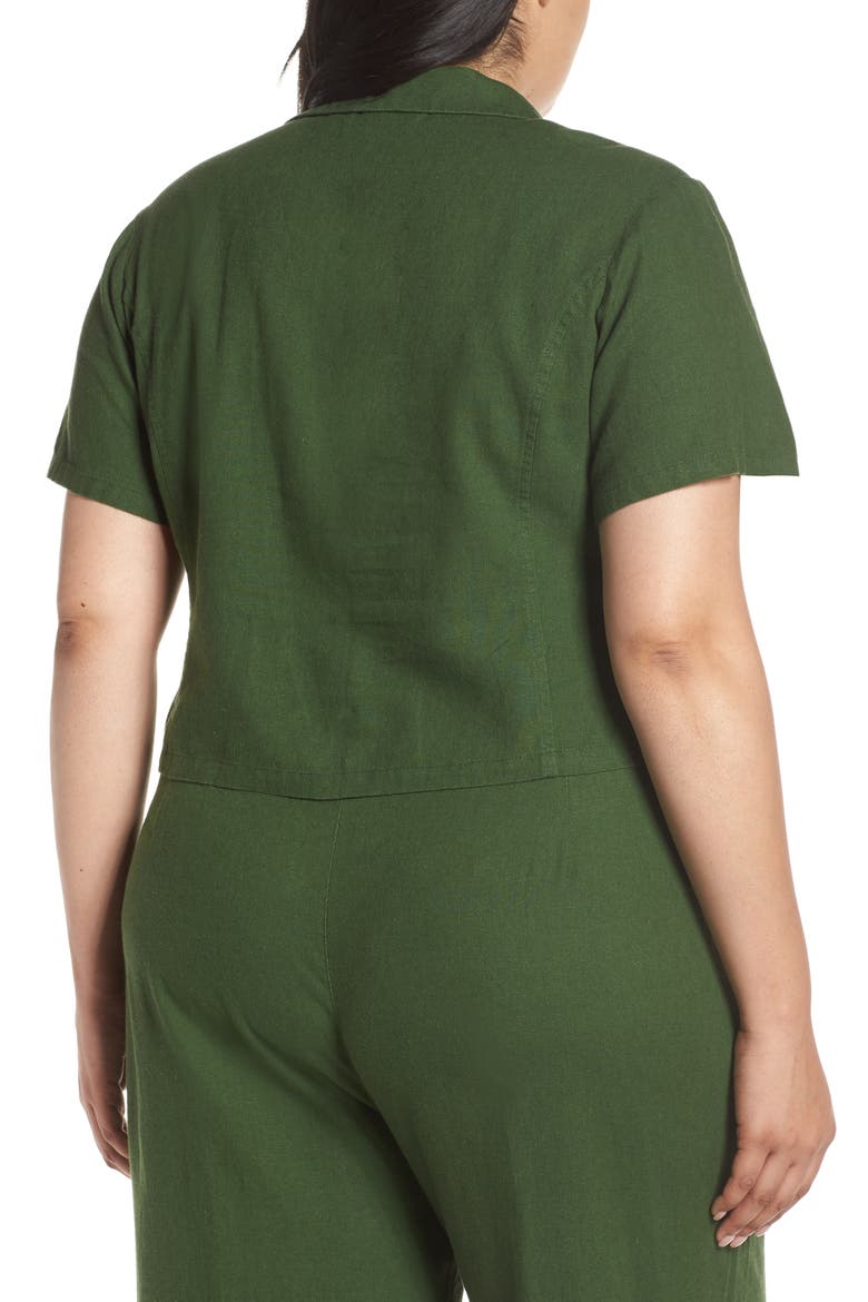 Linen Blend Crop Top, Alternate, color, GREEN PASTURES
