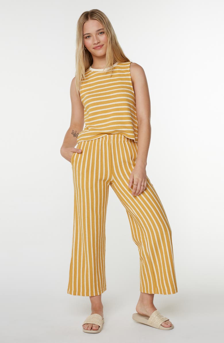 Roxy Java Stripe Cotton Terry Pants, Alternate, color, Amber Gold