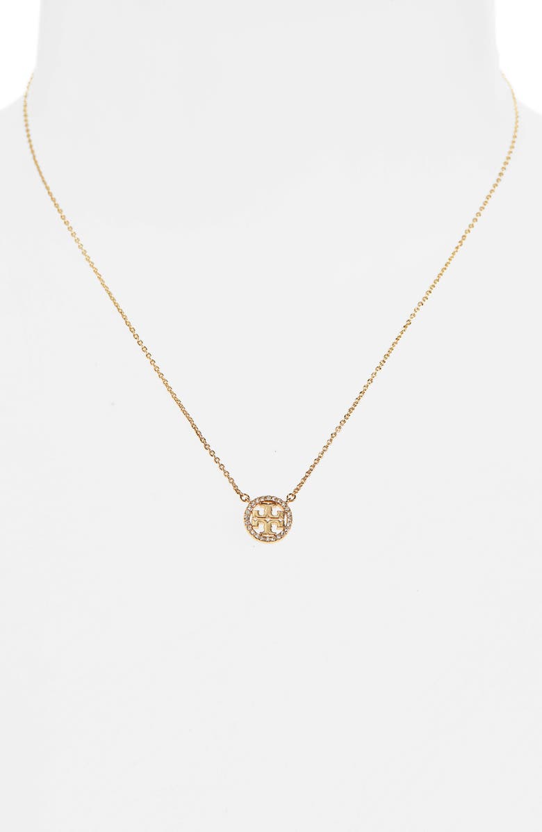 Tory Burch Icon Pavé Pendant Necklace, Main, color, Tory Gold/ Crystal
